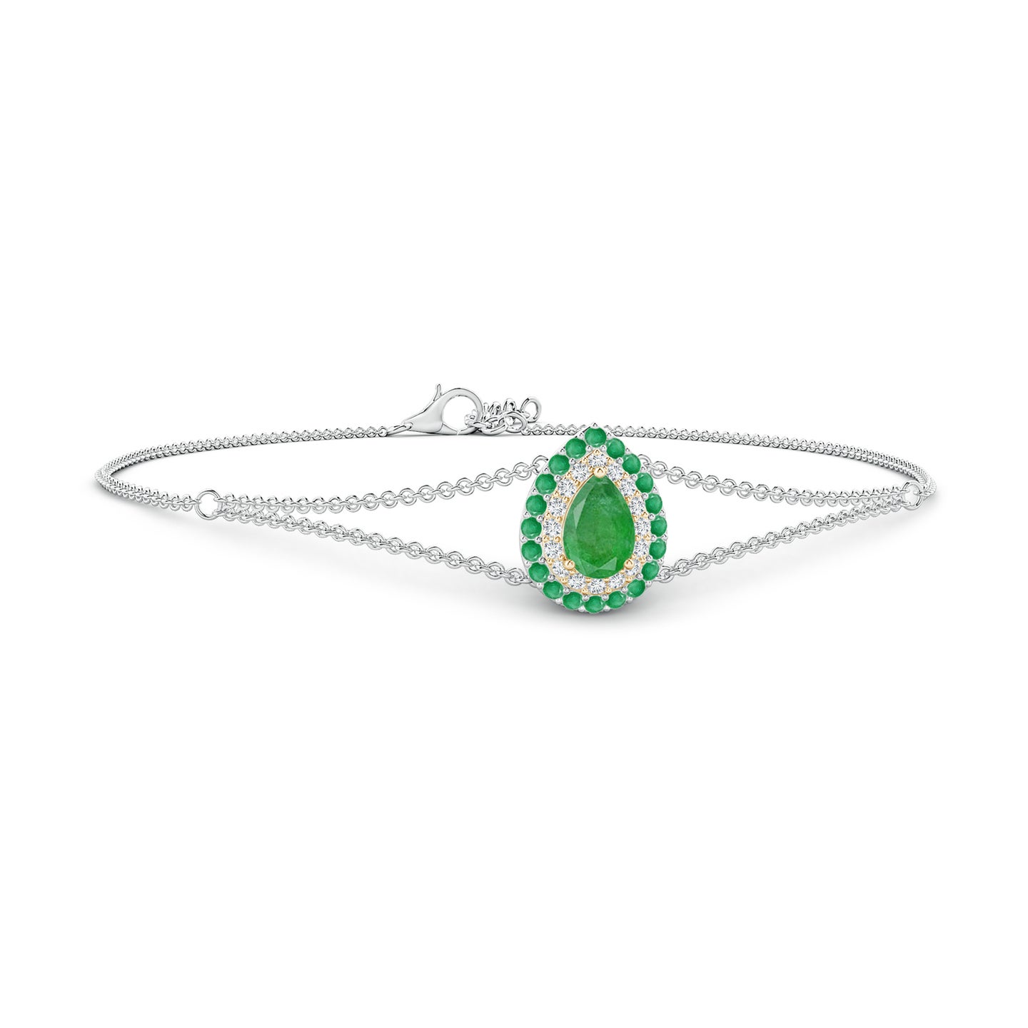 6x4mm A Pear-Shaped Emerald Bracelet with Double Halo in White Gold Yellow Gold