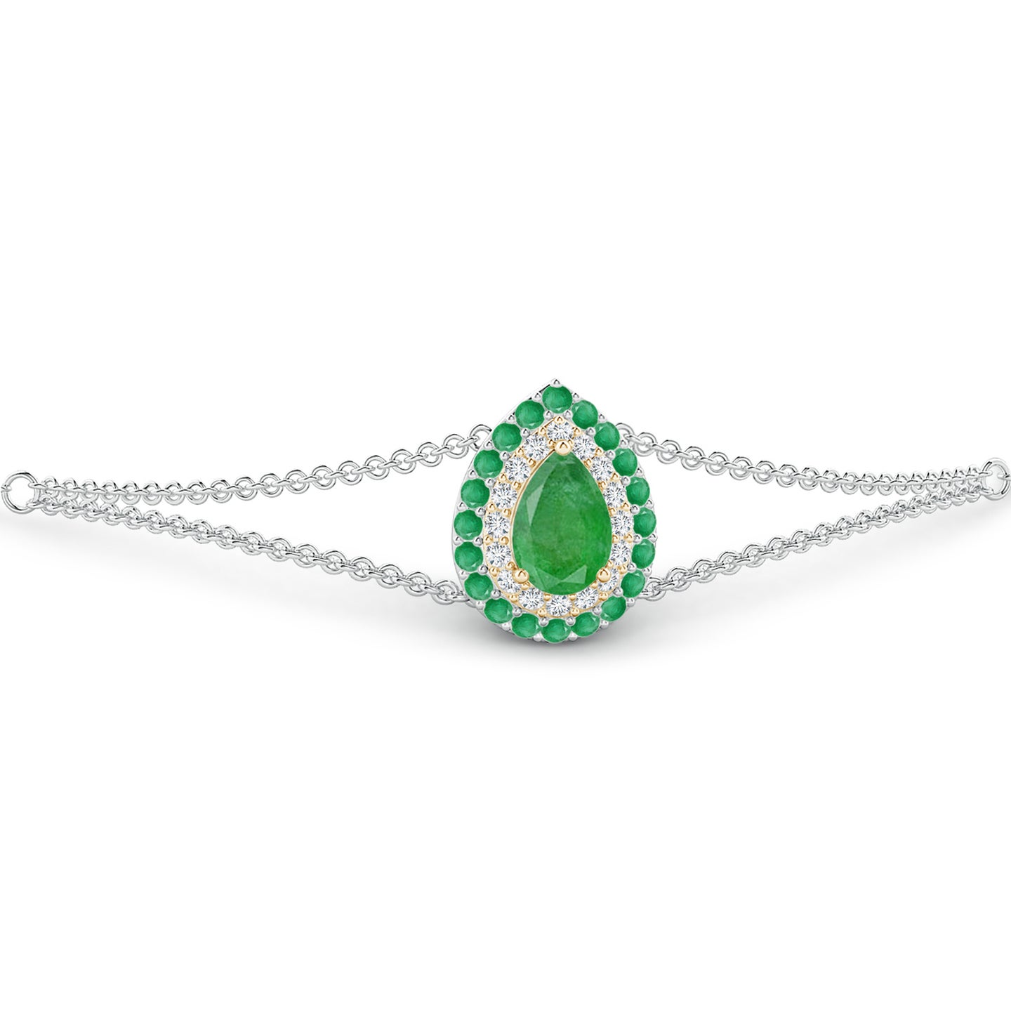 6x4mm A Pear-Shaped Emerald Bracelet with Double Halo in White Gold Yellow Gold