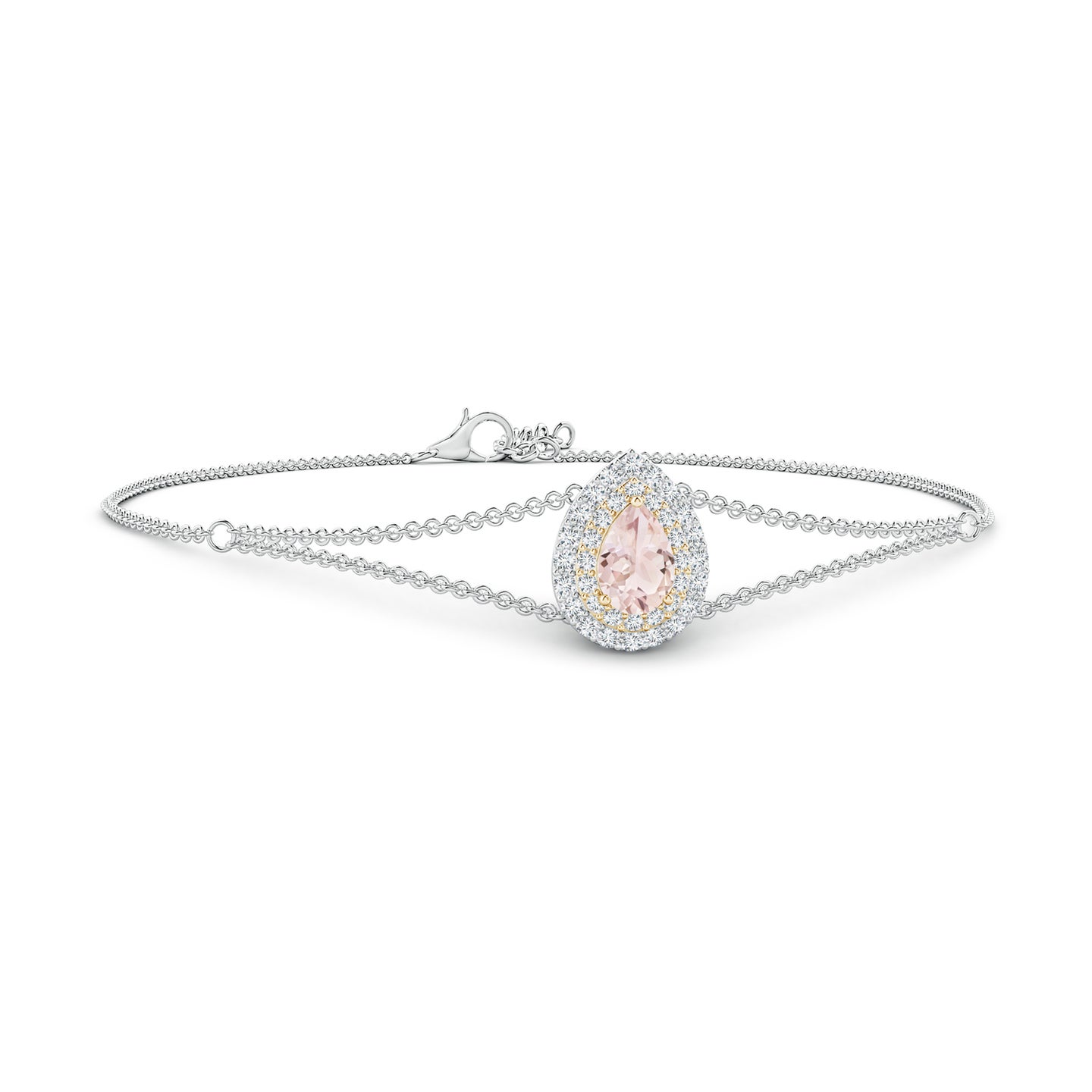 6x4mm A Pear-Shaped Morganite Bracelet with Double Halo in White Gold Yellow Gold