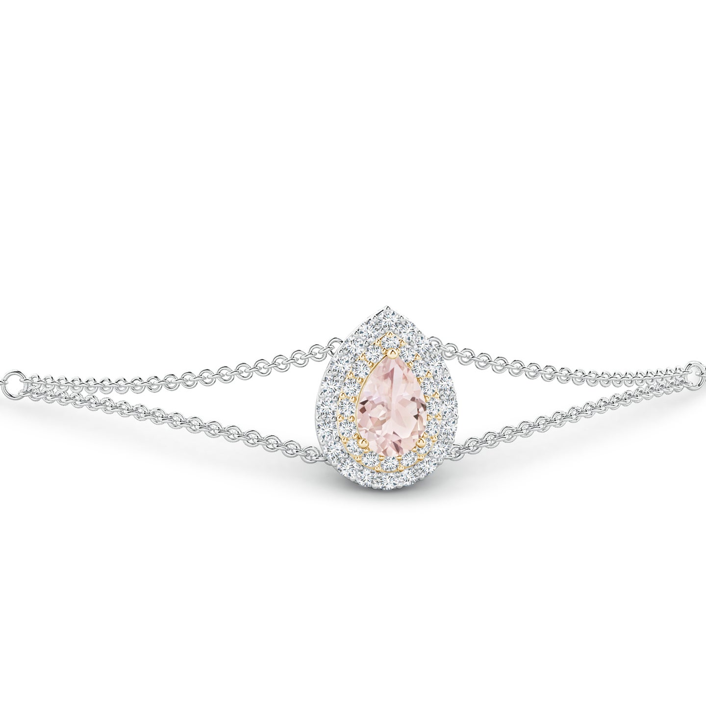 6x4mm A Pear-Shaped Morganite Bracelet with Double Halo in White Gold Yellow Gold