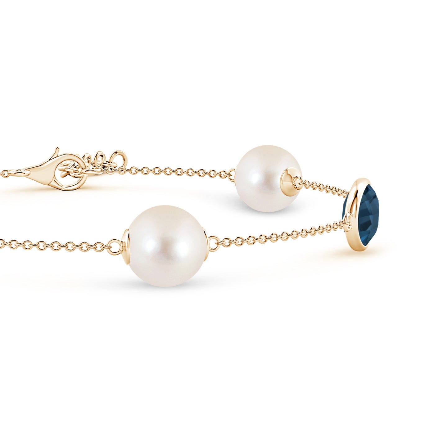 8mm AAAA Freshwater Pearl & Oval London Blue Topaz Bracelet in Yellow Gold