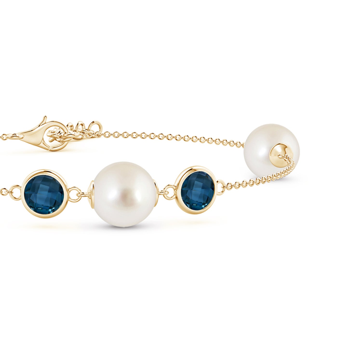 8mm AAAA South Sea Pearl and London Blue Topaz Bracelet in Yellow Gold