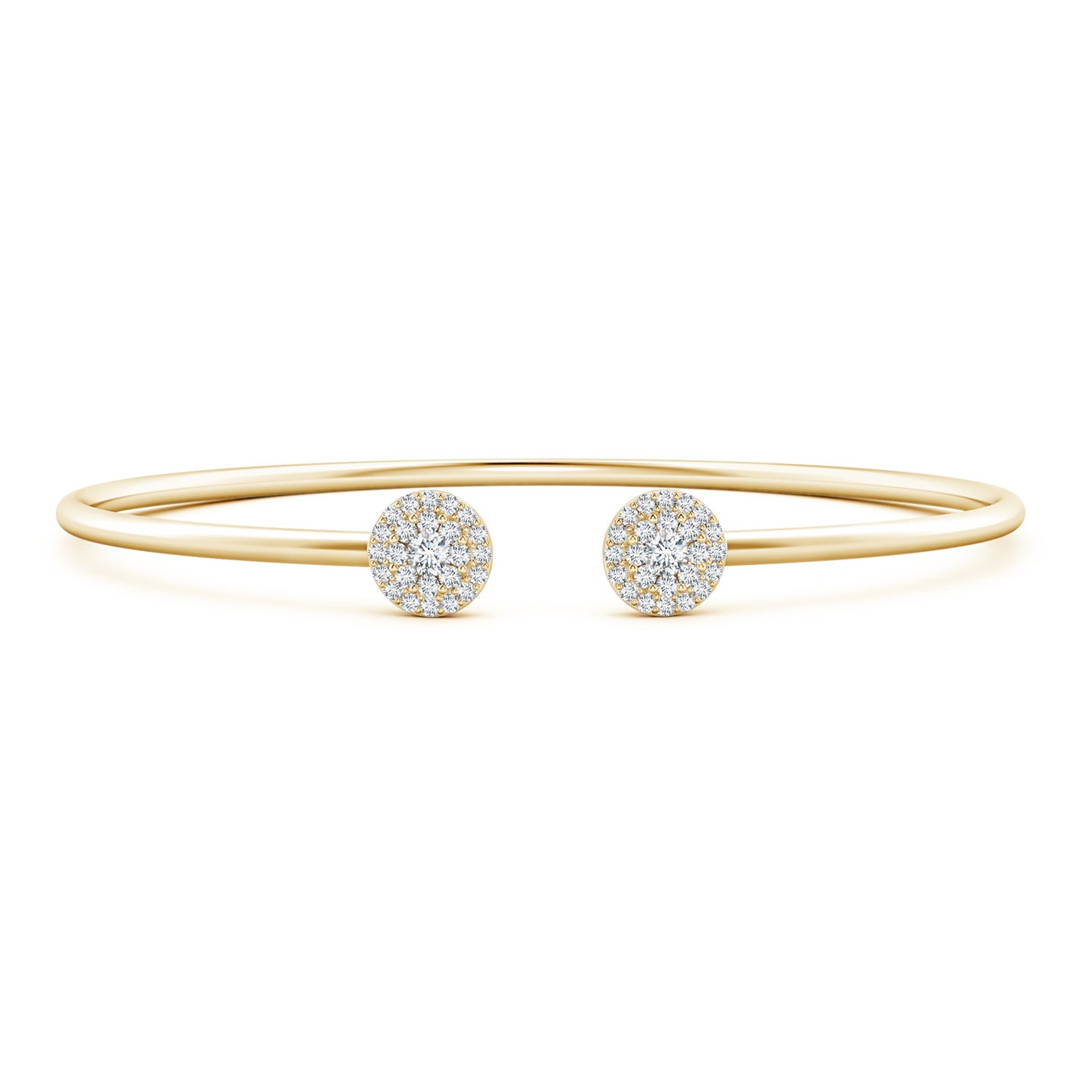 2.7mm GVS2 Pressure-Set Diamond Halo Cluster Open Flex Bangle in Yellow Gold