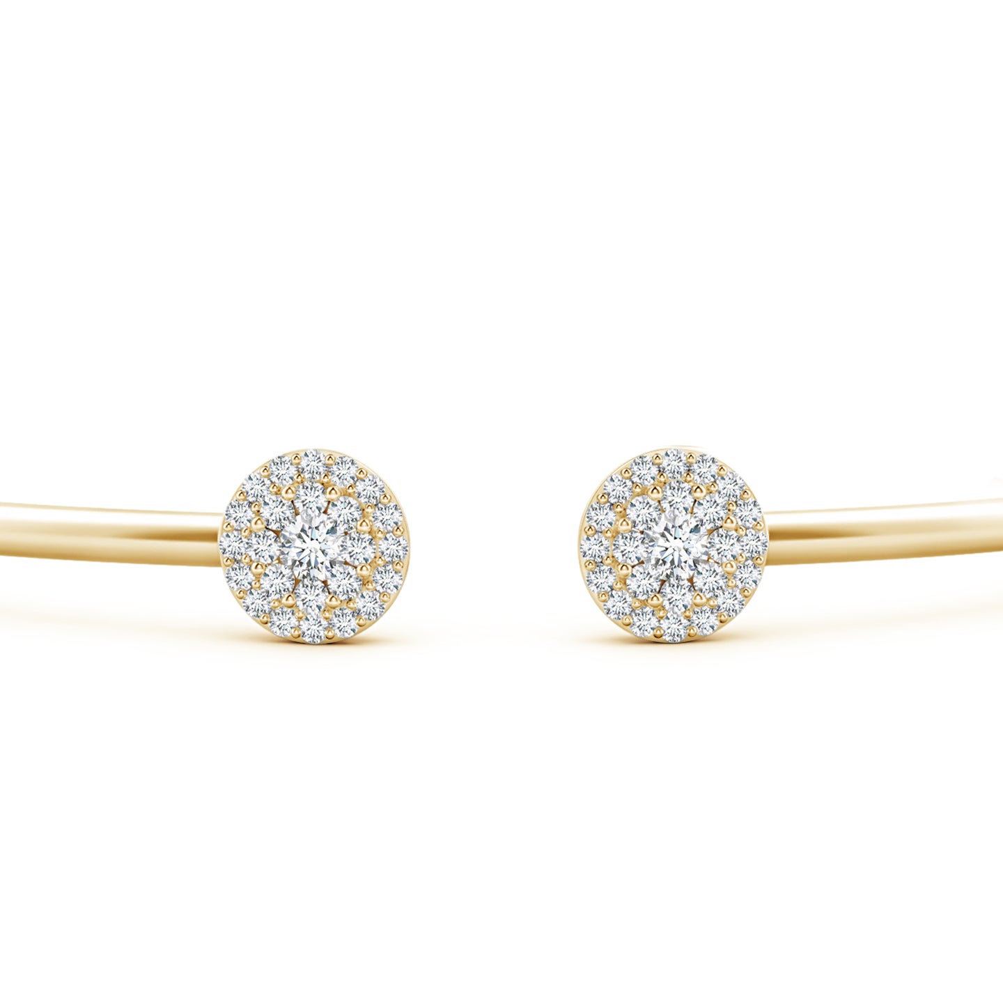 2.7mm GVS2 Pressure-Set Diamond Halo Cluster Open Flex Bangle in Yellow Gold
