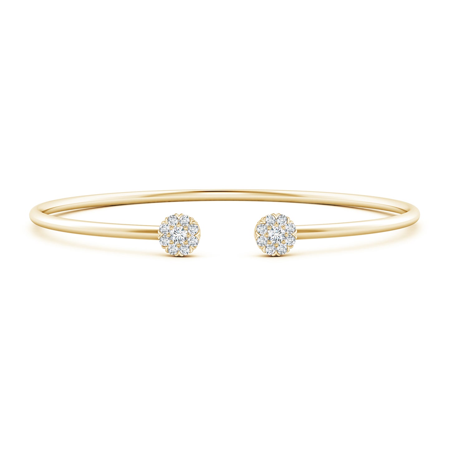 2.7mm GVS2 Diamond Halo Cluster Open Flex Bangle in Yellow Gold