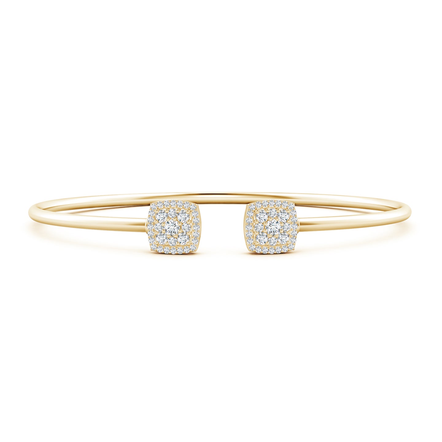 2.5mm GVS2 Round Diamond Cushion Halo Open Flex Bangle in Yellow Gold