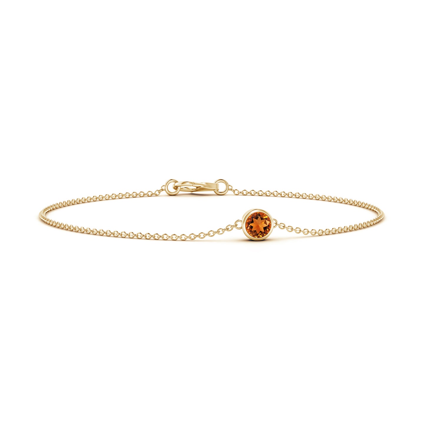4mm AAAA Bezel-Set Round Citrine Chain Bracelet in Yellow Gold