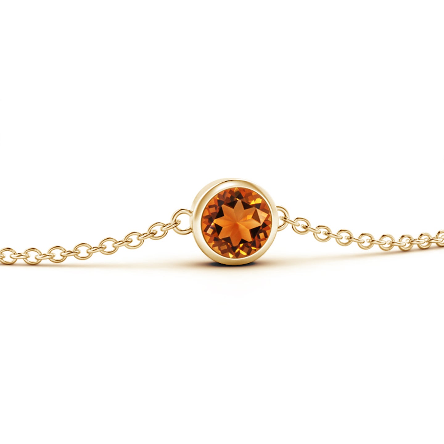 4mm AAAA Bezel-Set Round Citrine Chain Bracelet in Yellow Gold