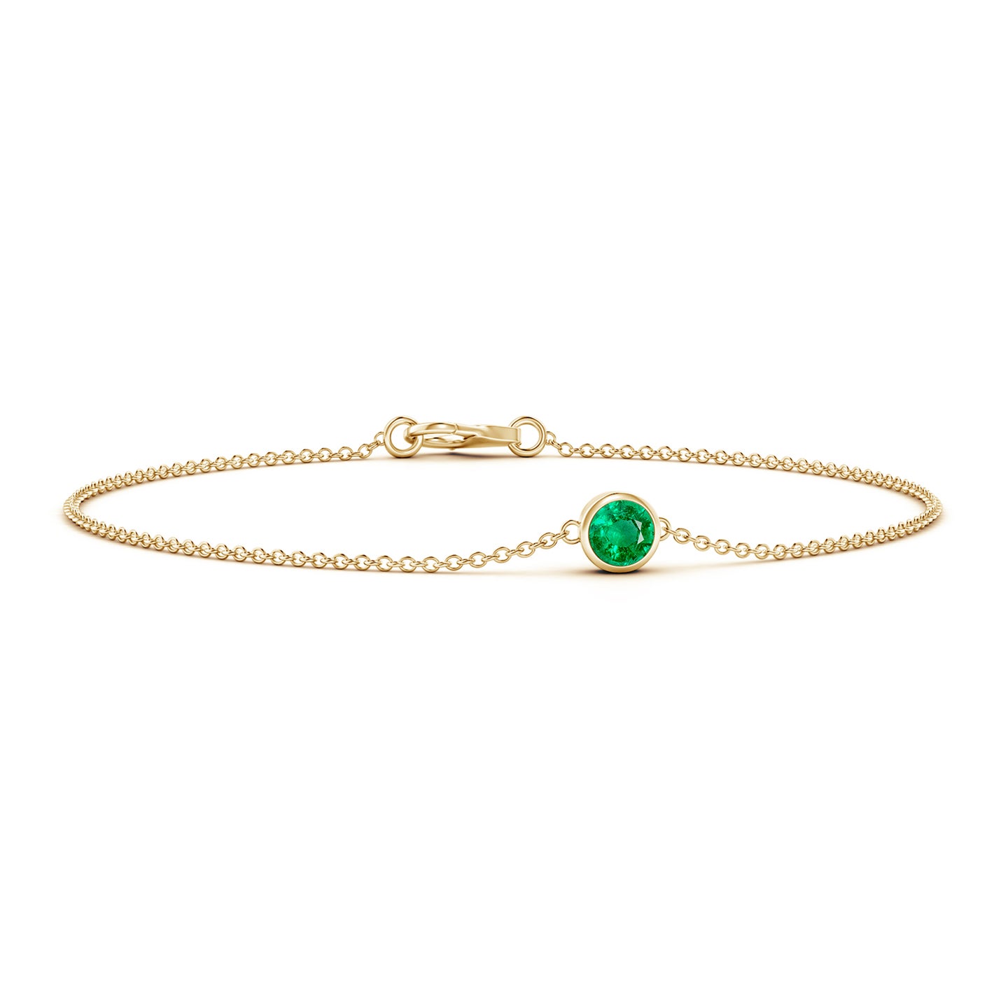 Bezel-Set Round Emerald Chain Bracelet