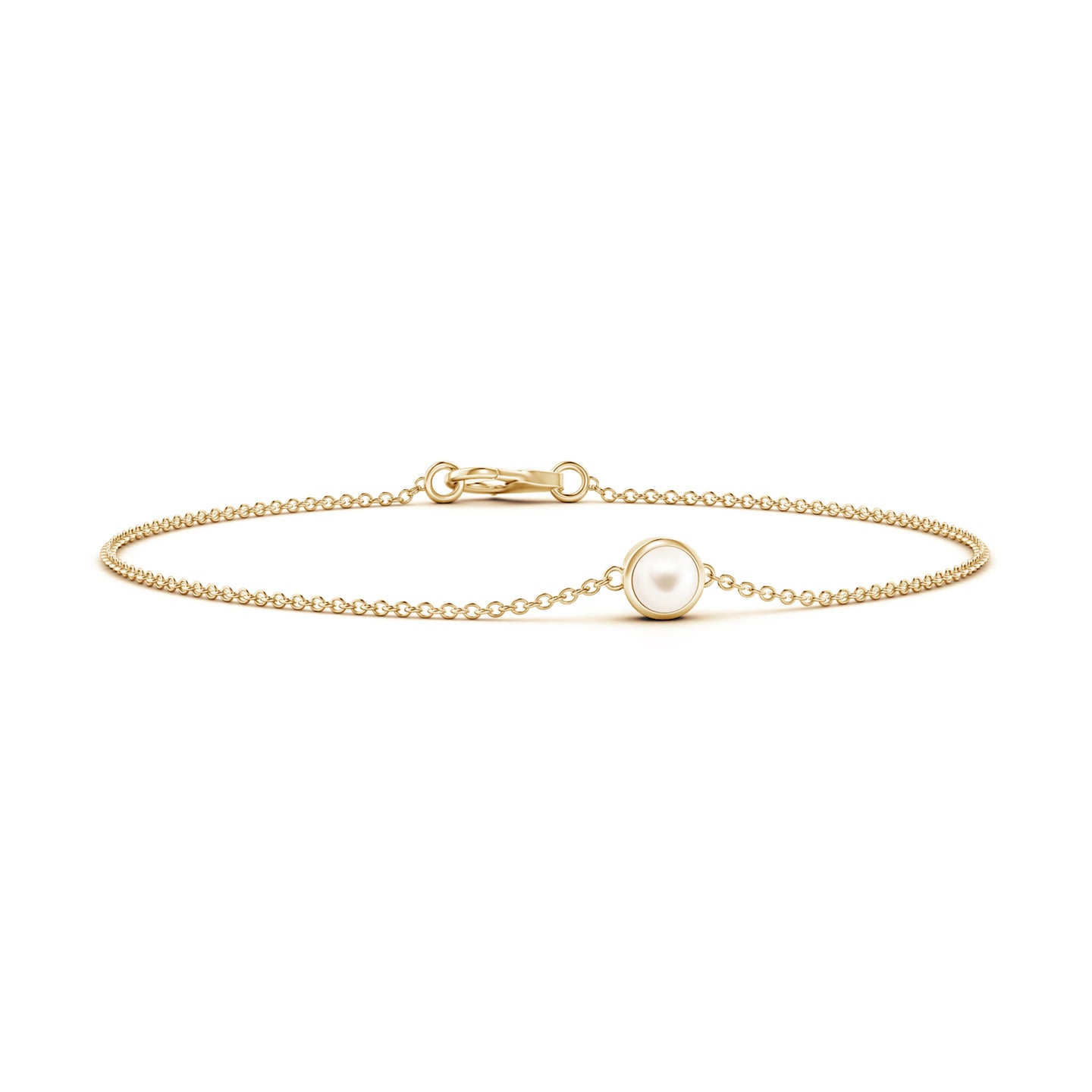 Bezel-Set Round  Freshwater Pearl Chain Bracelet