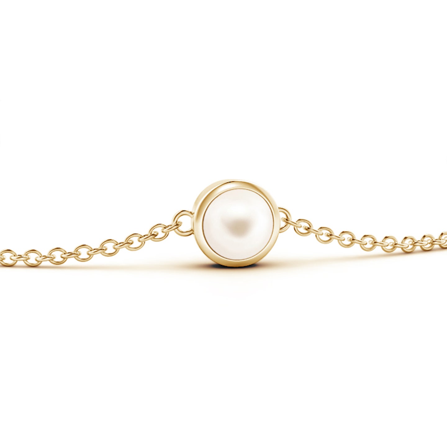 Bezel-Set Round  Freshwater Pearl Chain Bracelet