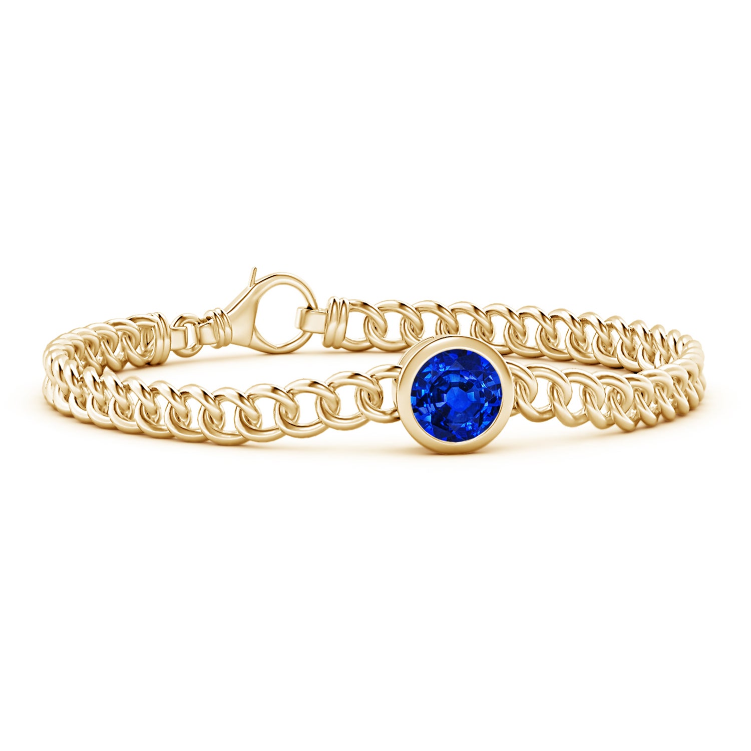 Lab-Grown Bezel-Set Round Blue Sapphire Chain Bracelet | Angara India