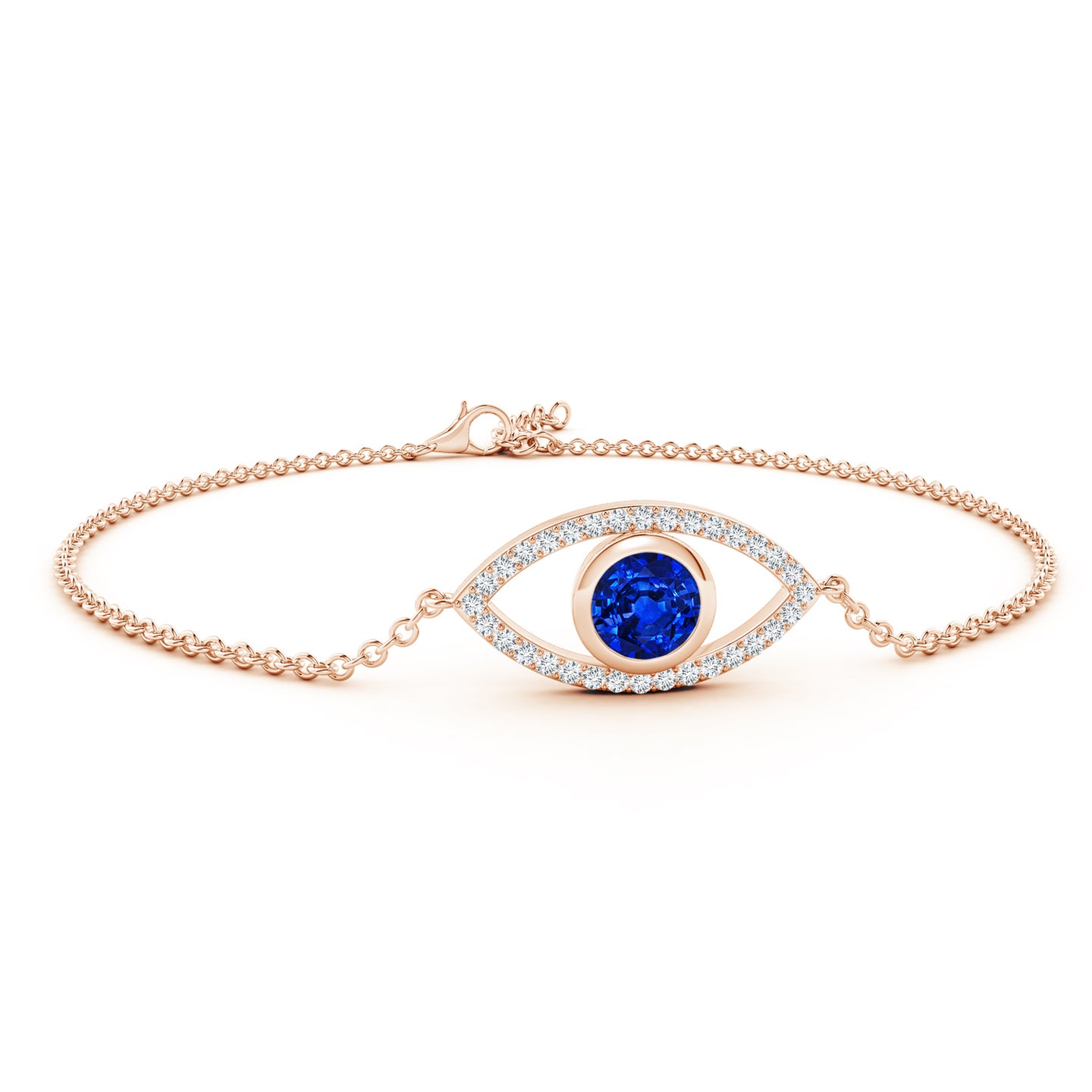 Lab-Grown Bezel-Set Blue Sapphire and Lab Diamond Evil Eye Bracelet Lab-Grown Bezel-Set Blue Sapphire and Lab Diamond Evil Eye Bracelet