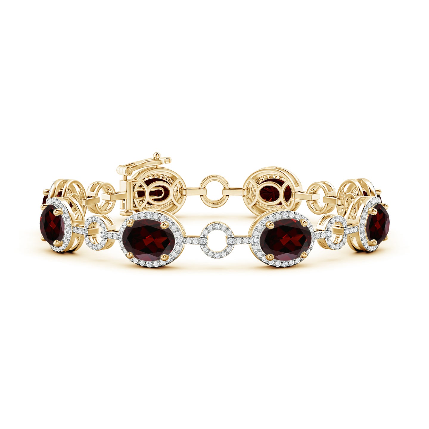 Oval Garnet Halo Open Circle Link Bracelet