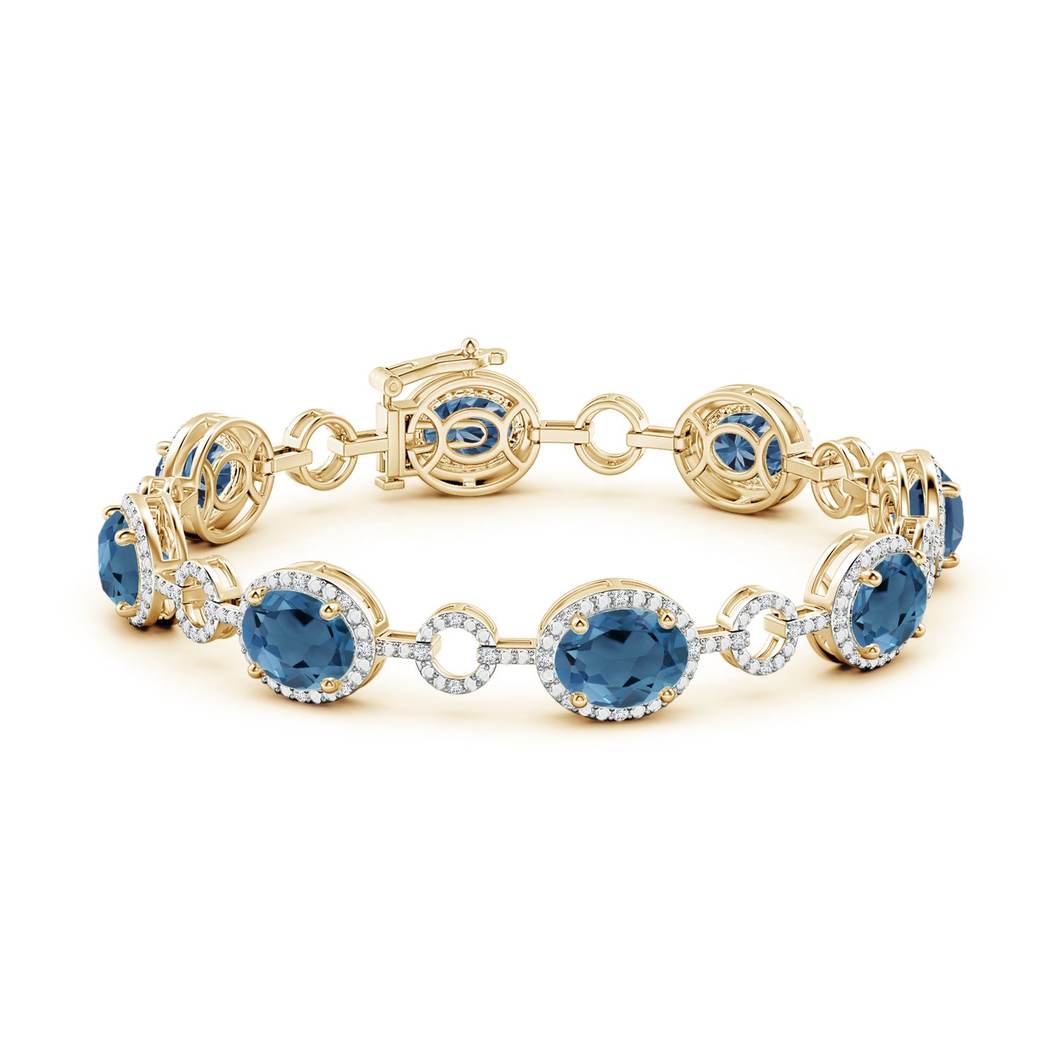 Oval London Blue Topaz Halo Open Circle Link Bracelet | Angara India