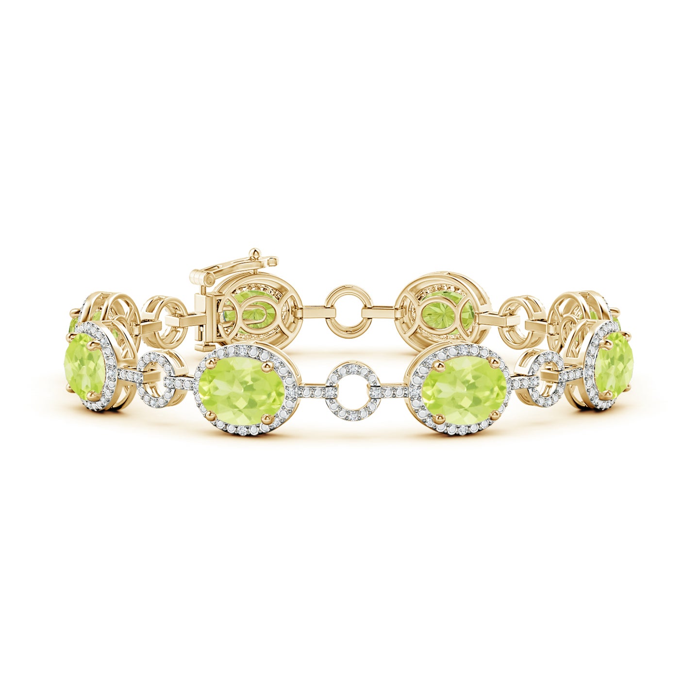Oval Peridot Halo Open Circle Link Bracelet