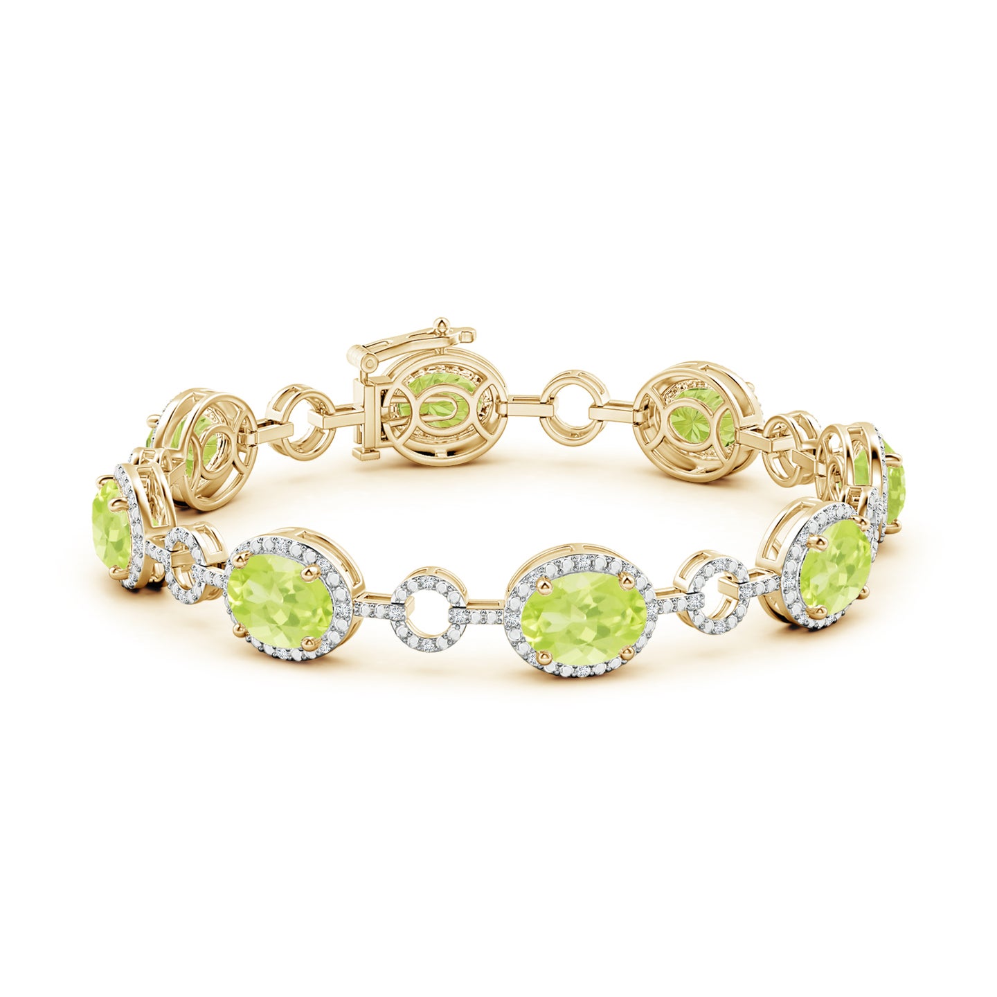 Oval Peridot Halo Open Circle Link Bracelet