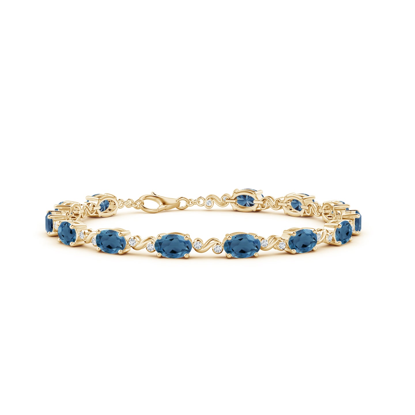 Oval London Blue Topaz Swirl Bracelet with Bezel Diamonds Oval London Blue Topaz Swirl Bracelet with Bezel Diamonds