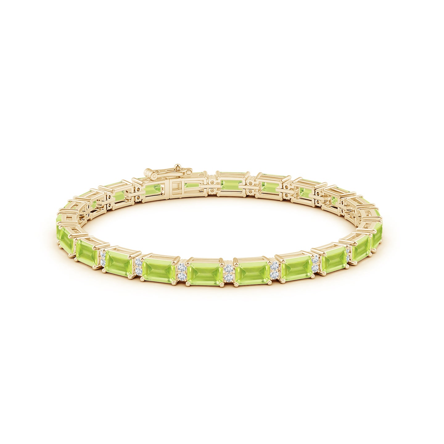 Classic Emerald-Cut Peridot Bracelet with Diamonds