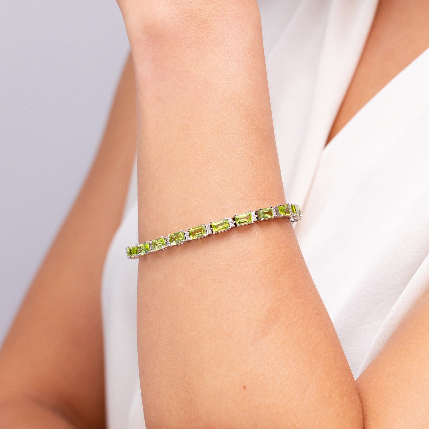 Classic Emerald-Cut Peridot Bracelet with Diamonds
