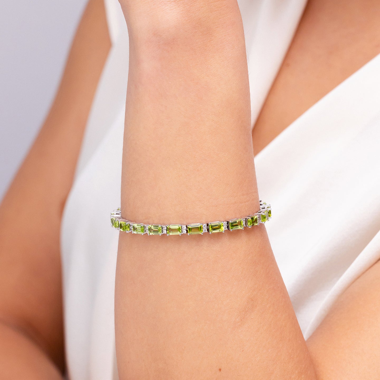 Classic Emerald-Cut Peridot Bracelet with Diamonds