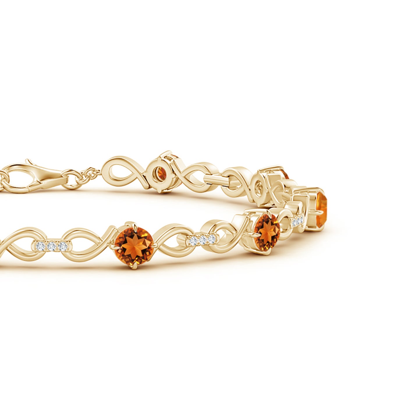 4mm AAAA Citrine and Diamond Infinity Link Bracelet in Yellow Gold