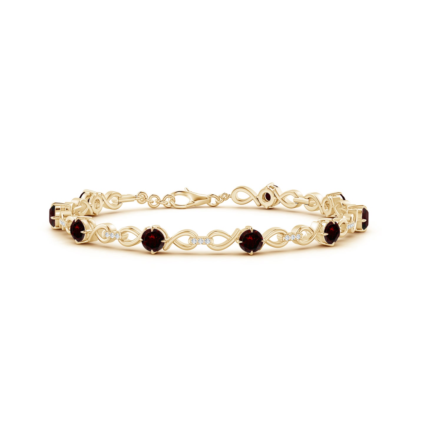 4mm A Garnet and Diamond Infinity Link Bracelet in Yellow Gold