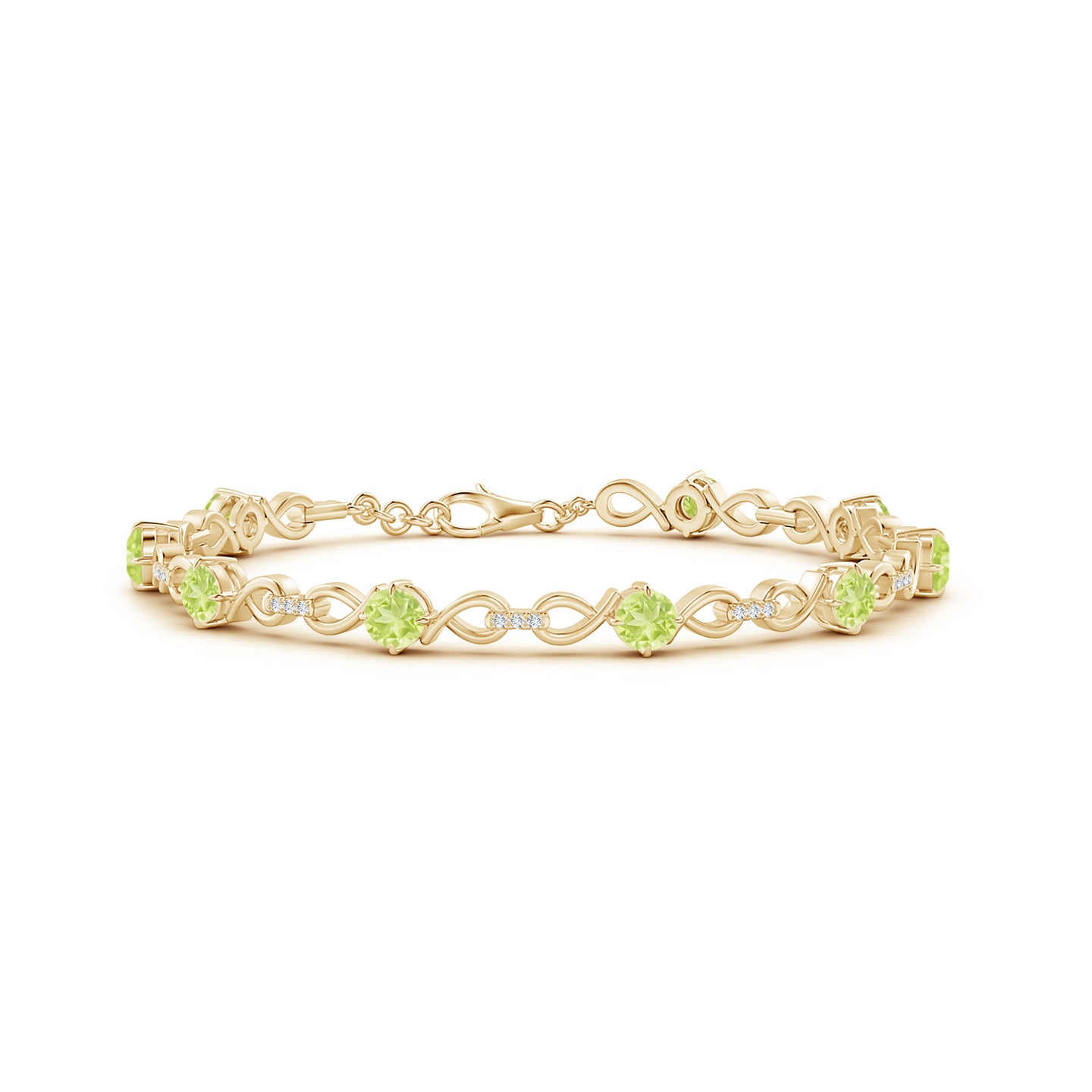 4mm A Peridot and Diamond Infinity Link Bracelet in Yellow Gold
