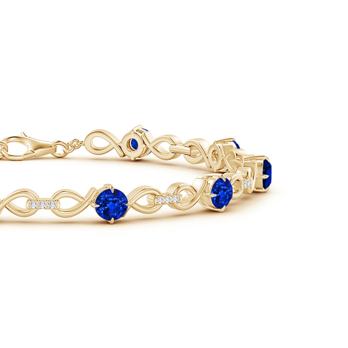 4mm AAAA Sapphire and Diamond Infinity Link Bracelet in Yellow Gold