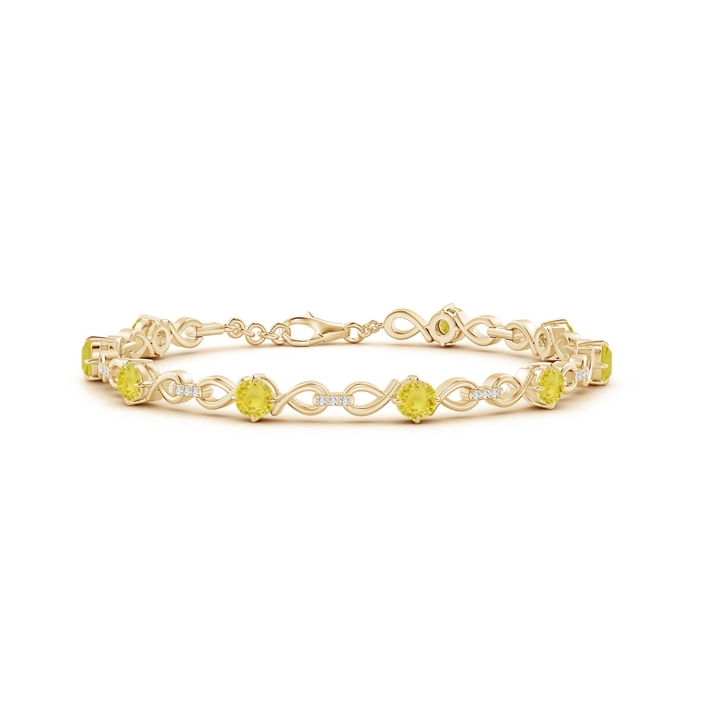 4mm A Yellow Sapphire and Diamond Infinity Link Bracelet in Yellow Gold