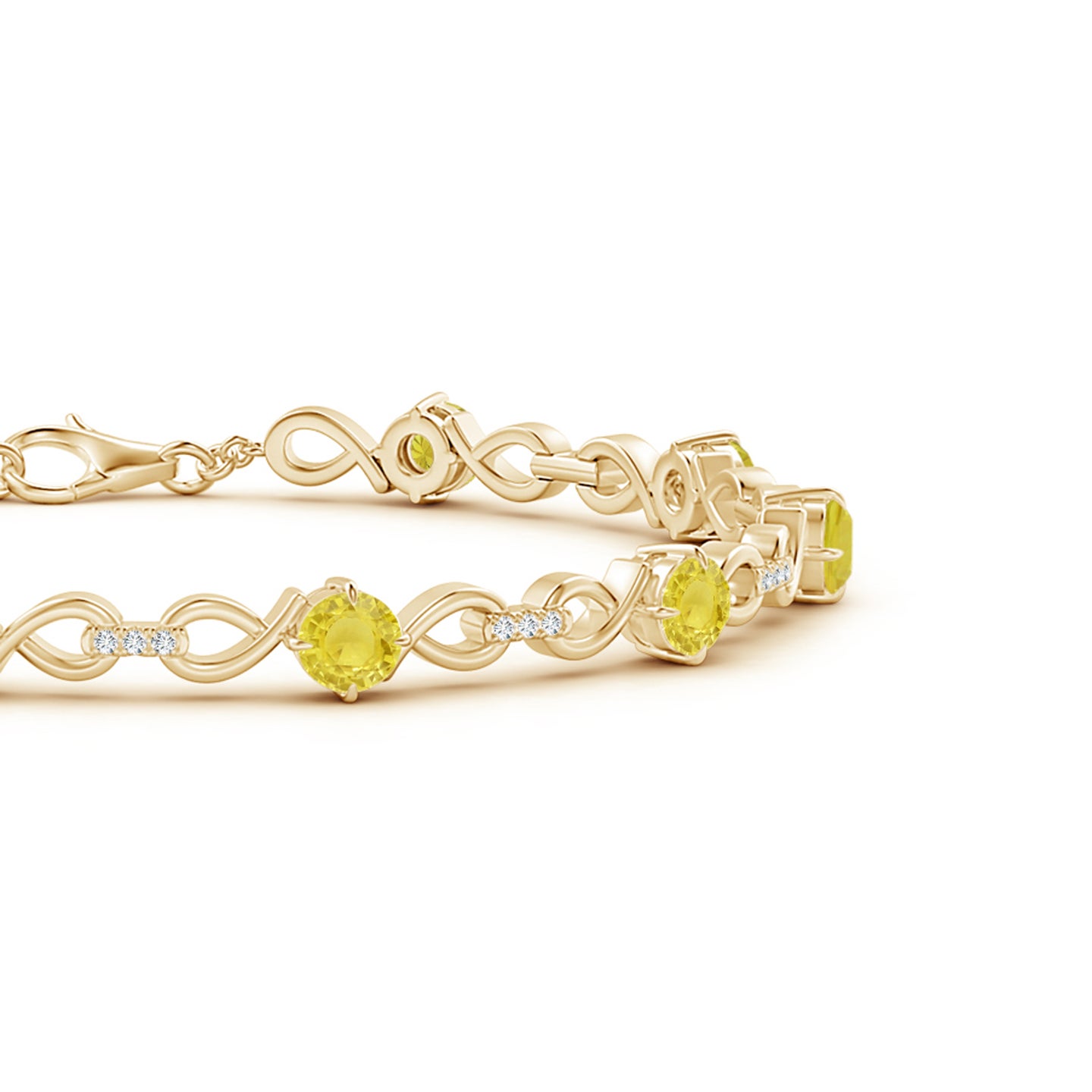 4mm A Yellow Sapphire and Diamond Infinity Link Bracelet in Yellow Gold