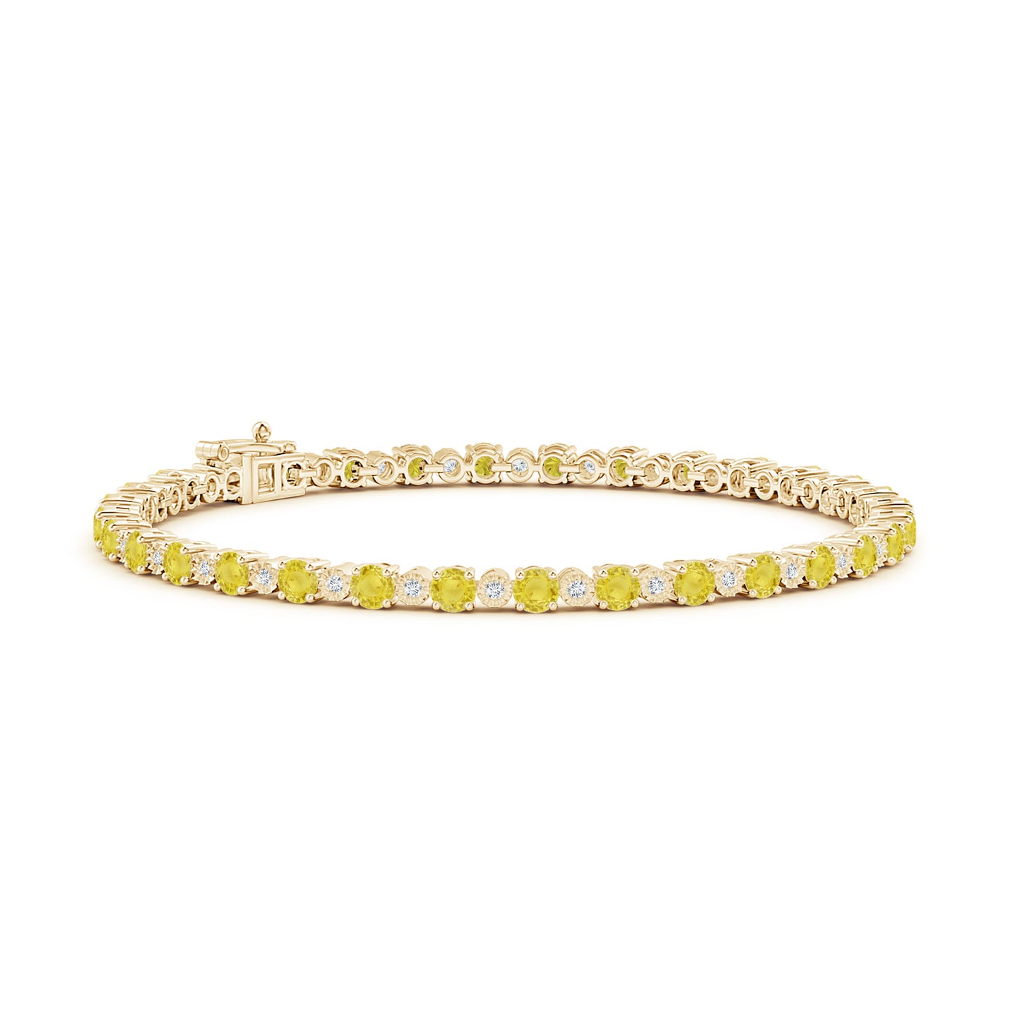 3mm A Yellow Sapphire and Illusion Diamond Tennis Bracelet in Yellow Gold