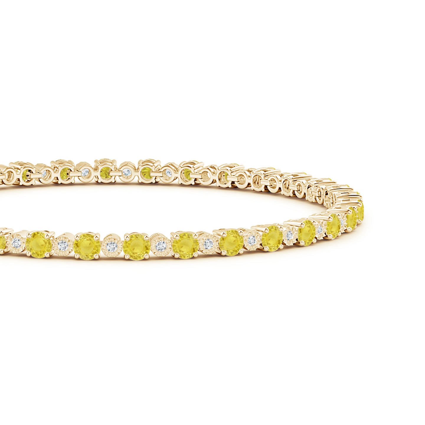 3mm A Yellow Sapphire and Illusion Diamond Tennis Bracelet in Yellow Gold