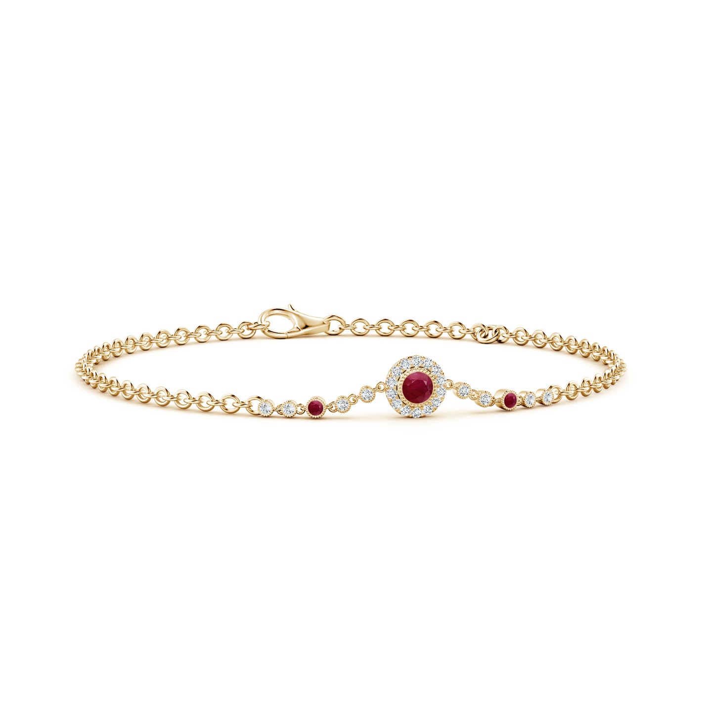 Vintage Style Bezel-Set Ruby and Diamond Bracelet