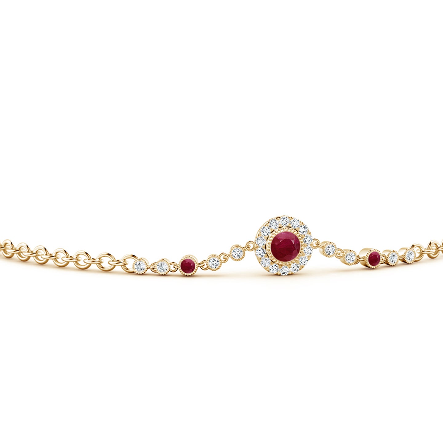 Vintage Style Bezel-Set Ruby and Diamond Bracelet