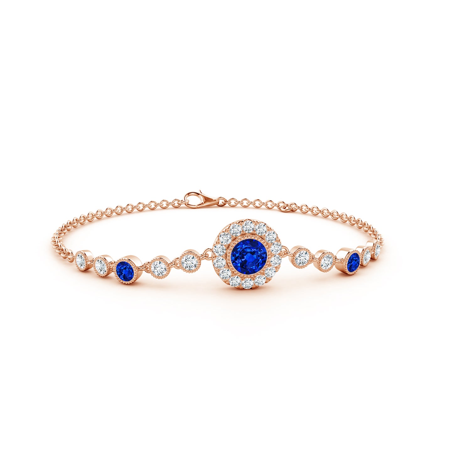 Lab-Grown Vintage Style Bezel-Set Sapphire and Lab Diamond Bracelet Lab-Grown Vintage Style Bezel-Set Sapphire and Lab Diamond Bracelet