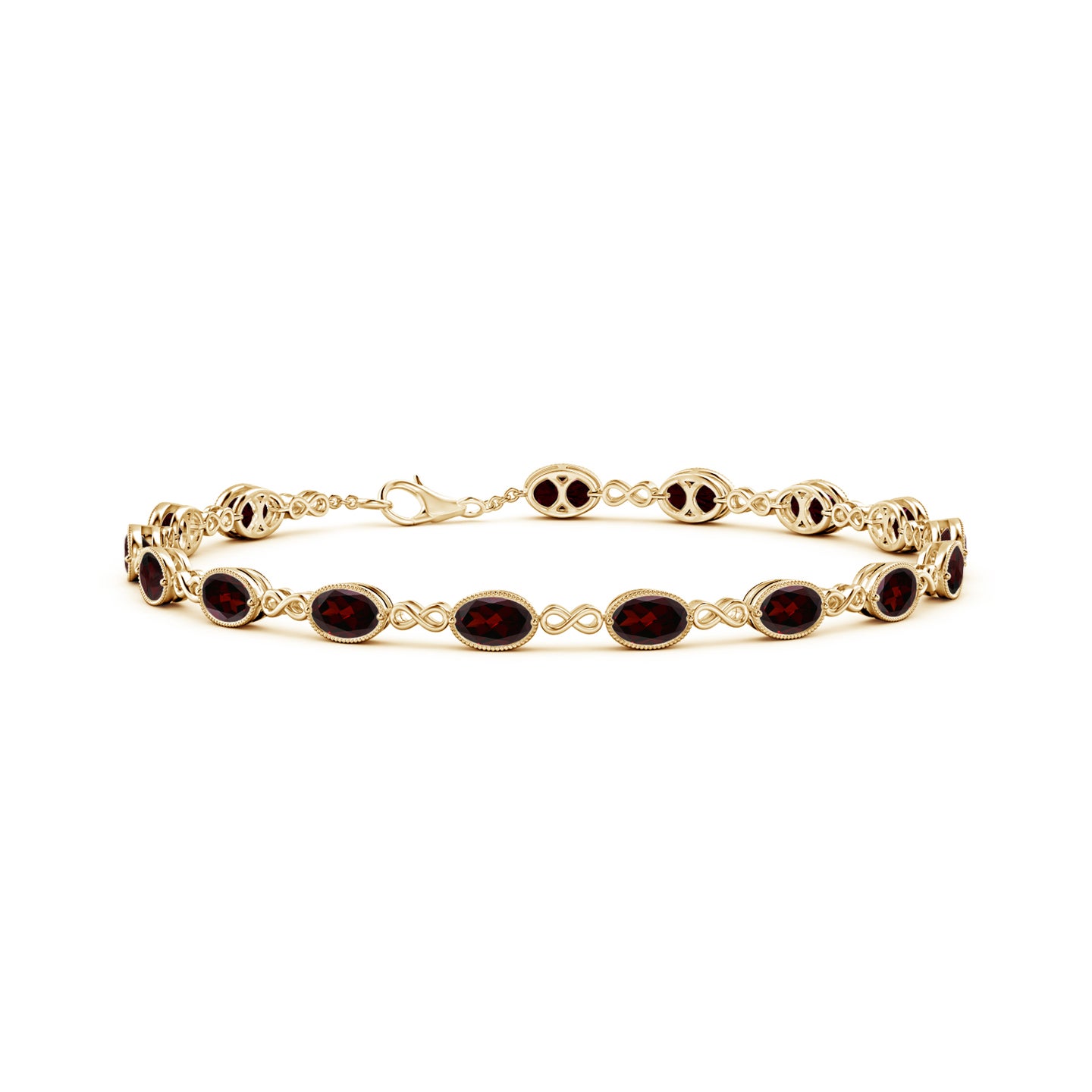 5x4mm A Oval Garnet Infinity Link Bracelet with Milgrain in Yellow Gold