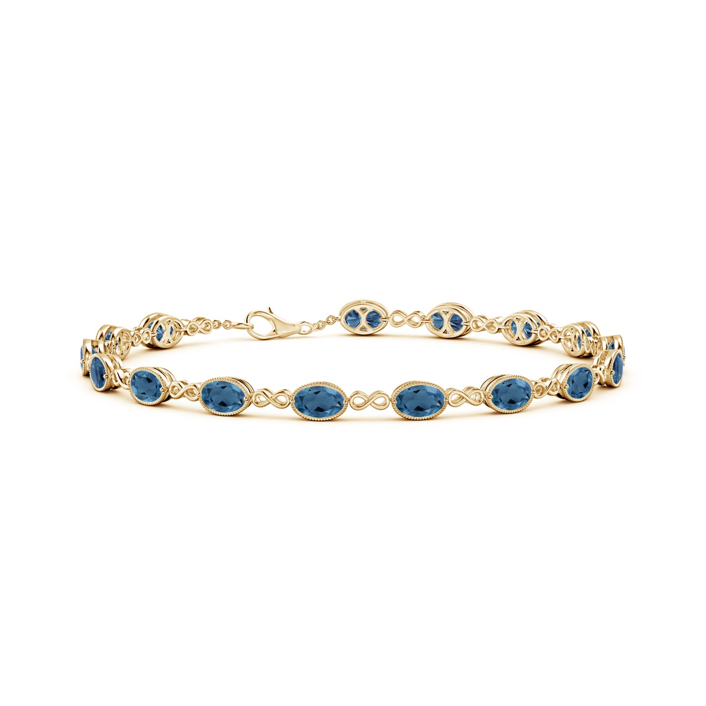 5x4mm A Oval London Blue Topaz Infinity Link Bracelet with Milgrain in Yellow Gold 5x4mm A Oval London Blue Topaz Infinity Link Bracelet with Milgrain in Yellow Gold