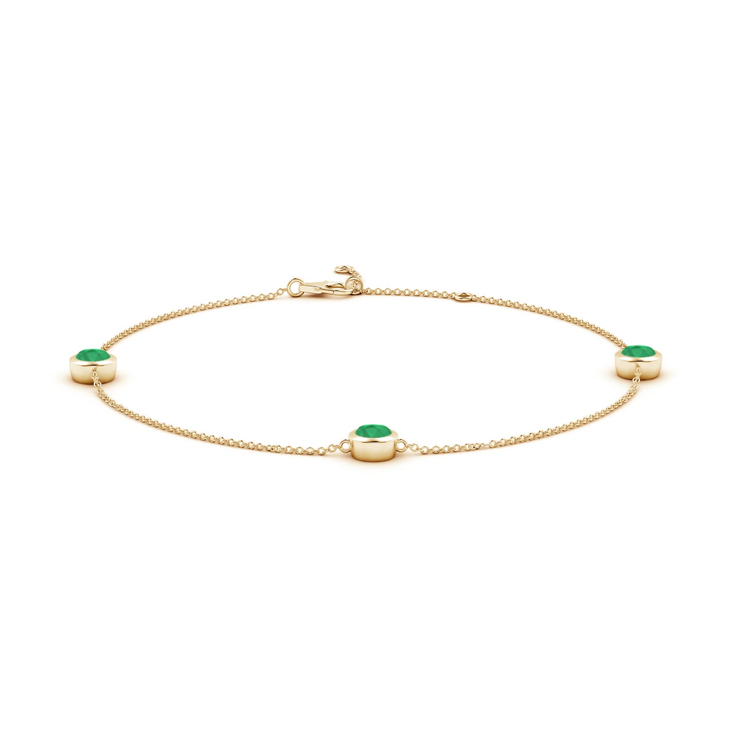 Bezel-Set Emerald Station Adjustable Ankle Bracelet
