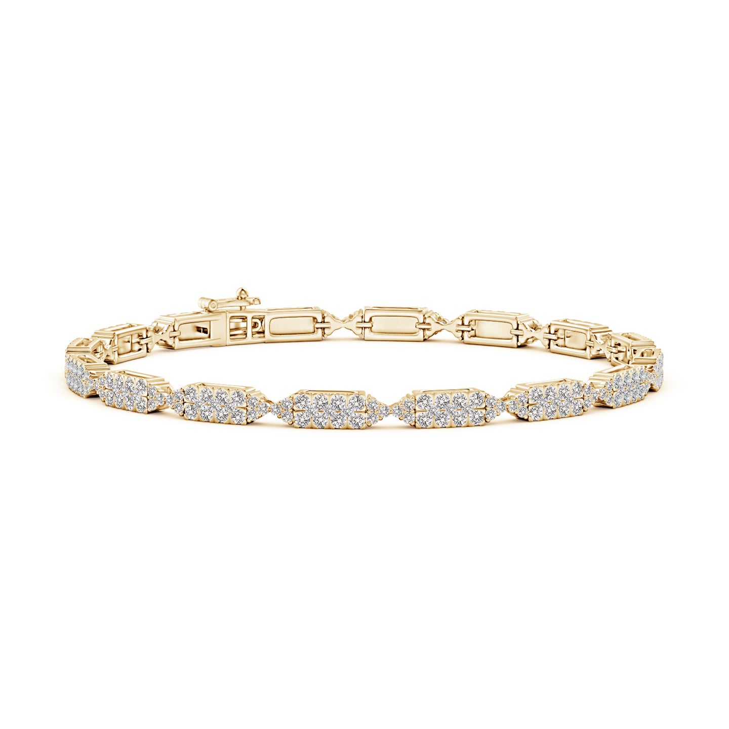 1.3mm IJI1I2 Diamond Rectangular & Bow Tie Tennis Bracelet in Yellow Gold