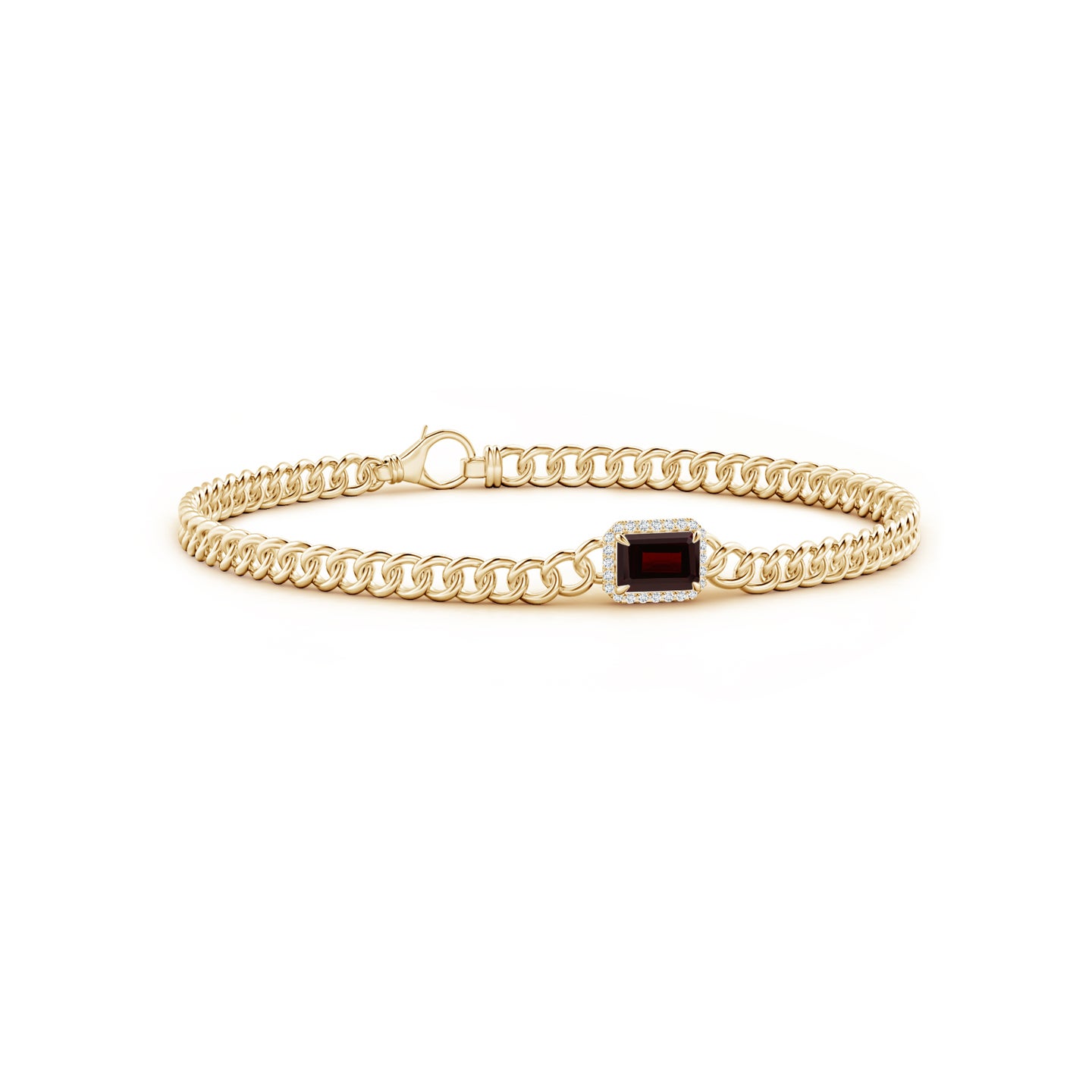 6x4mm A Emerald-Cut Garnet Bracelet with Diamond Halo in Yellow Gold
