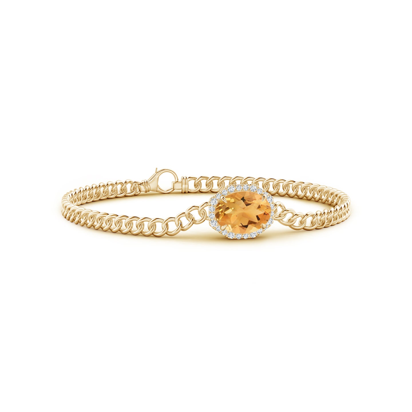 10x8mm A Oval Citrine Bracelet with Octagonal Halo in Yellow Gold