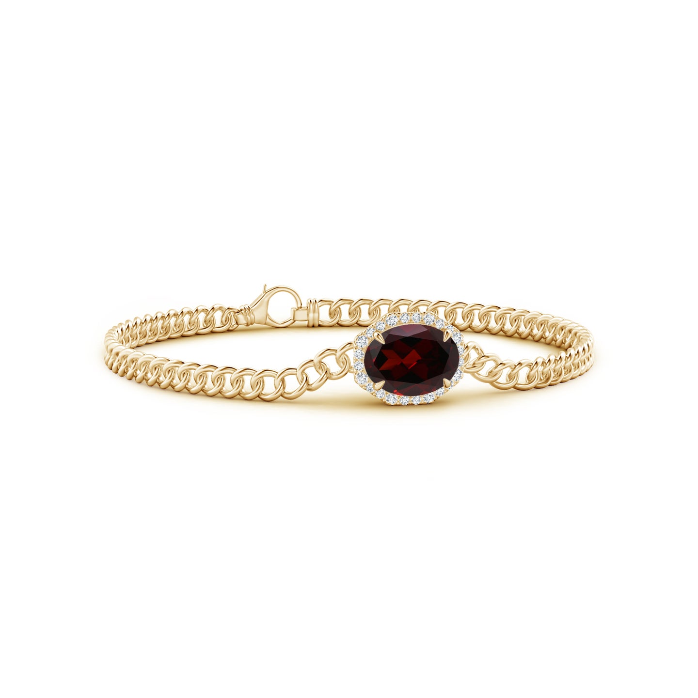 10x8mm A Oval Garnet Bracelet with Octagonal Halo in Yellow Gold