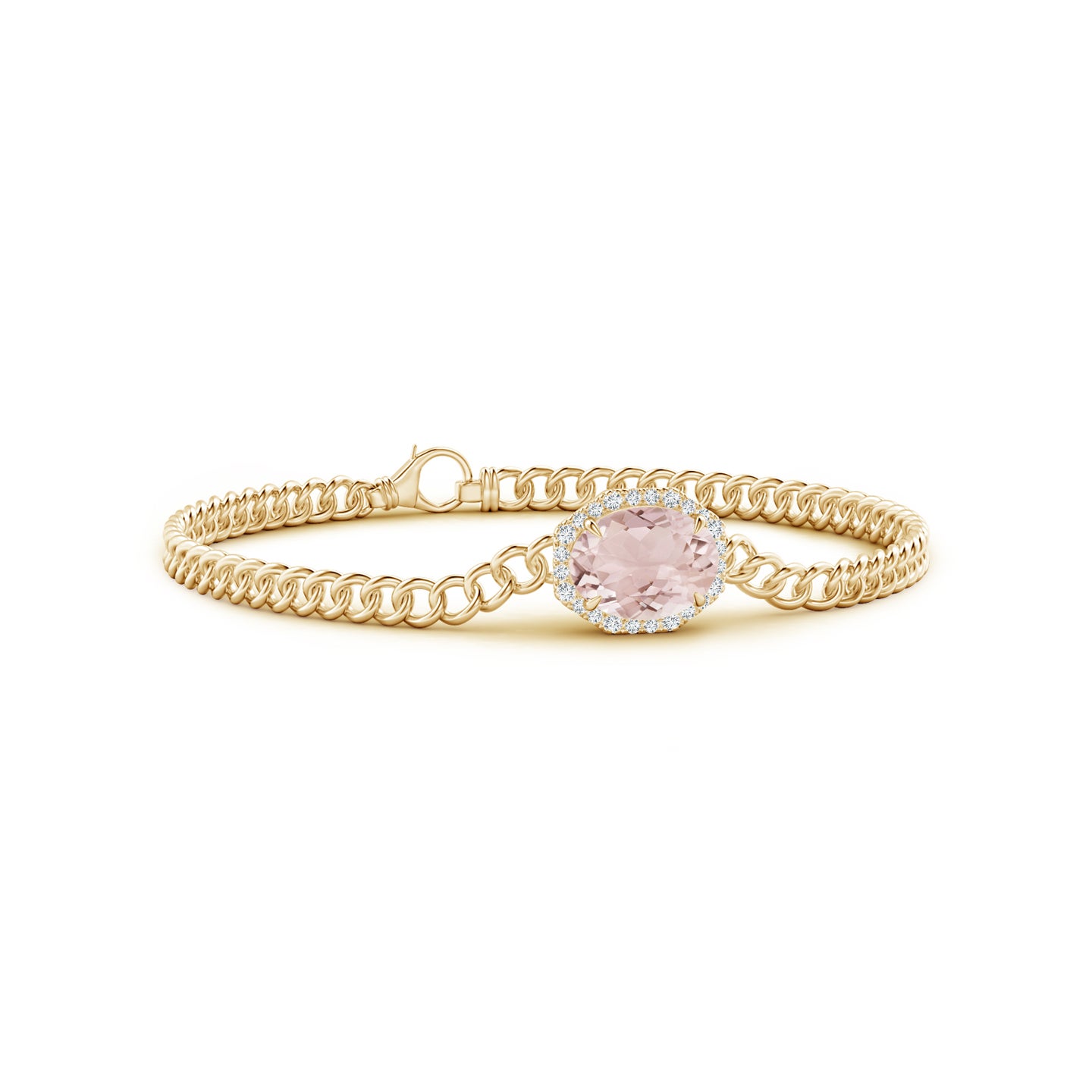 10x8mm A Oval Morganite Bracelet with Octagonal Halo in Yellow Gold