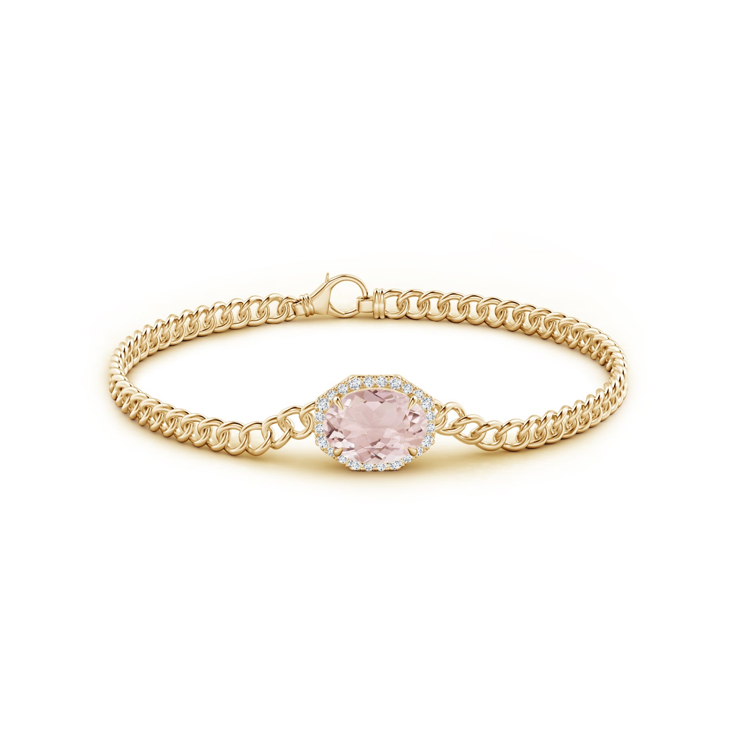 10x8mm A Oval Morganite Bracelet with Octagonal Halo in Yellow Gold