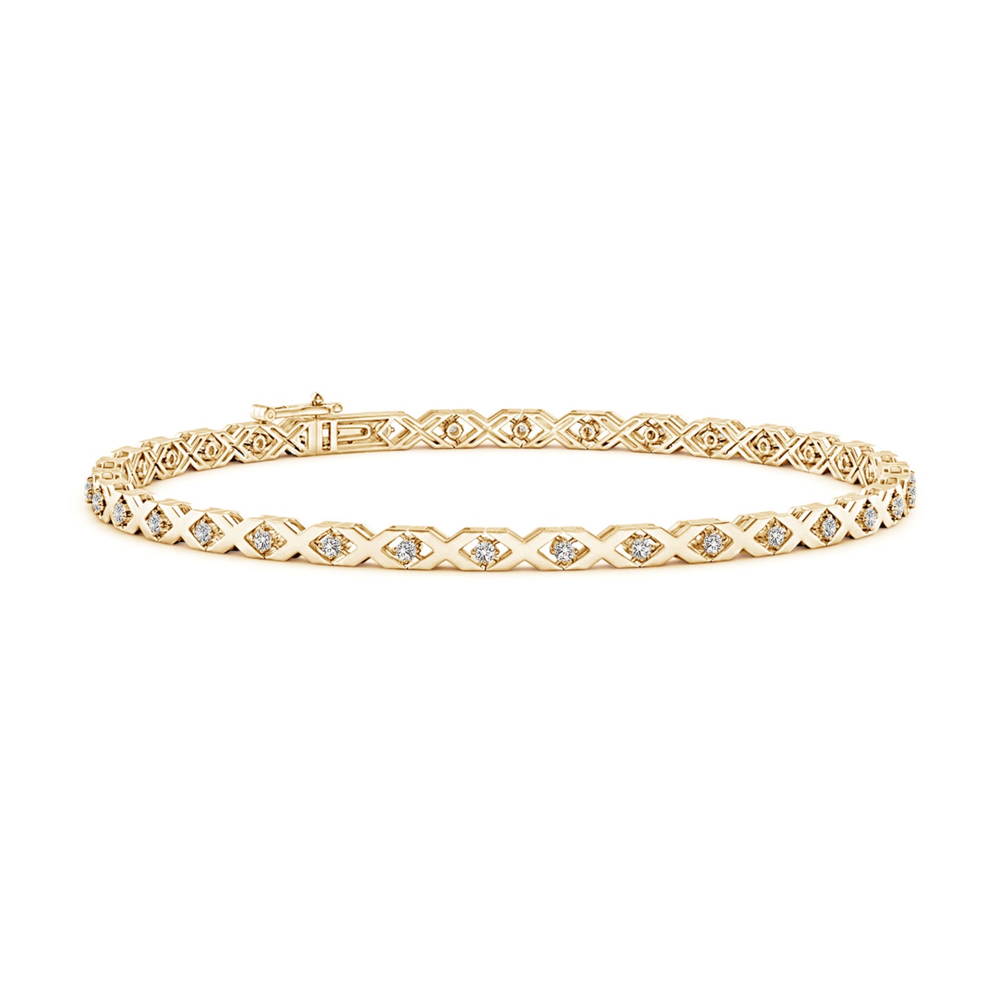 1.15mm IJI1I2 Round Diamond 'X' Motif Stackable Bracelet in Yellow Gold