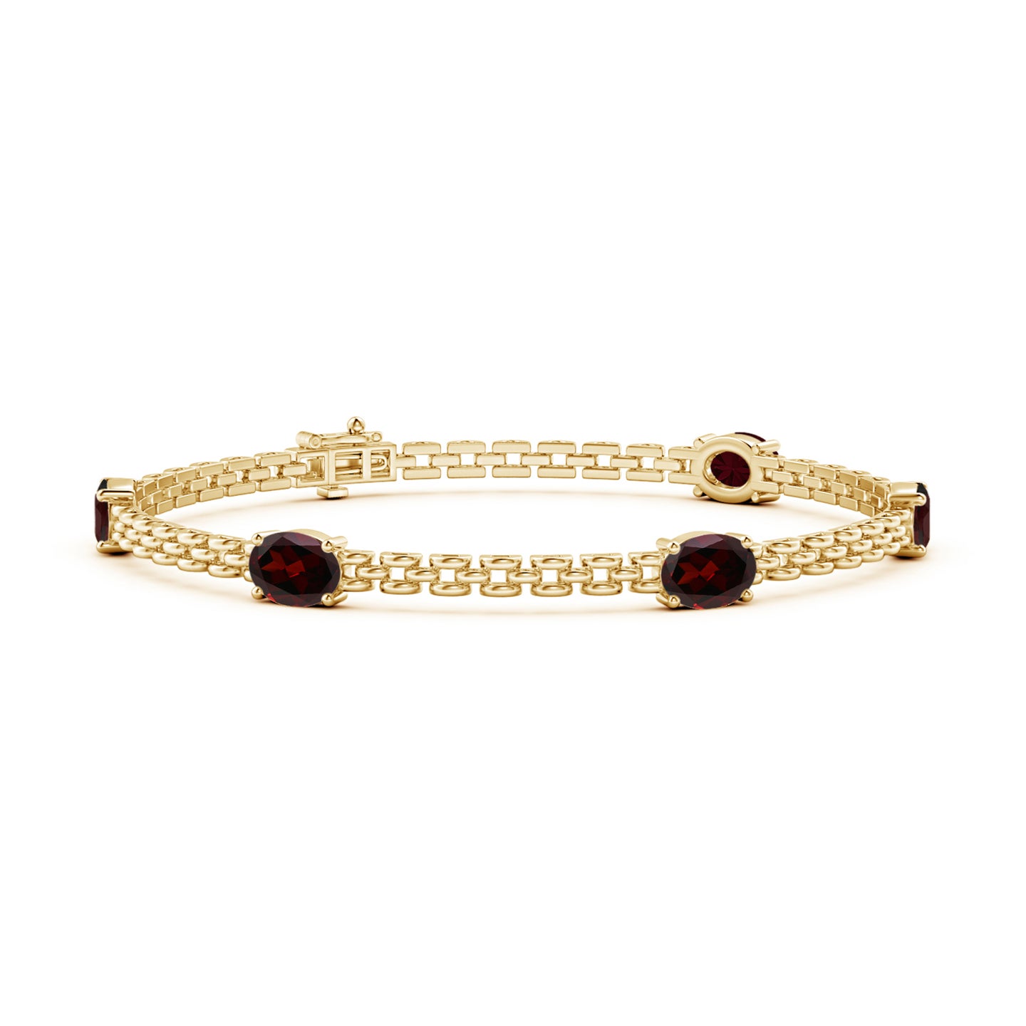 7x5mm A Five Stone Oval Garnet Station Link Bracelet in Yellow Gold