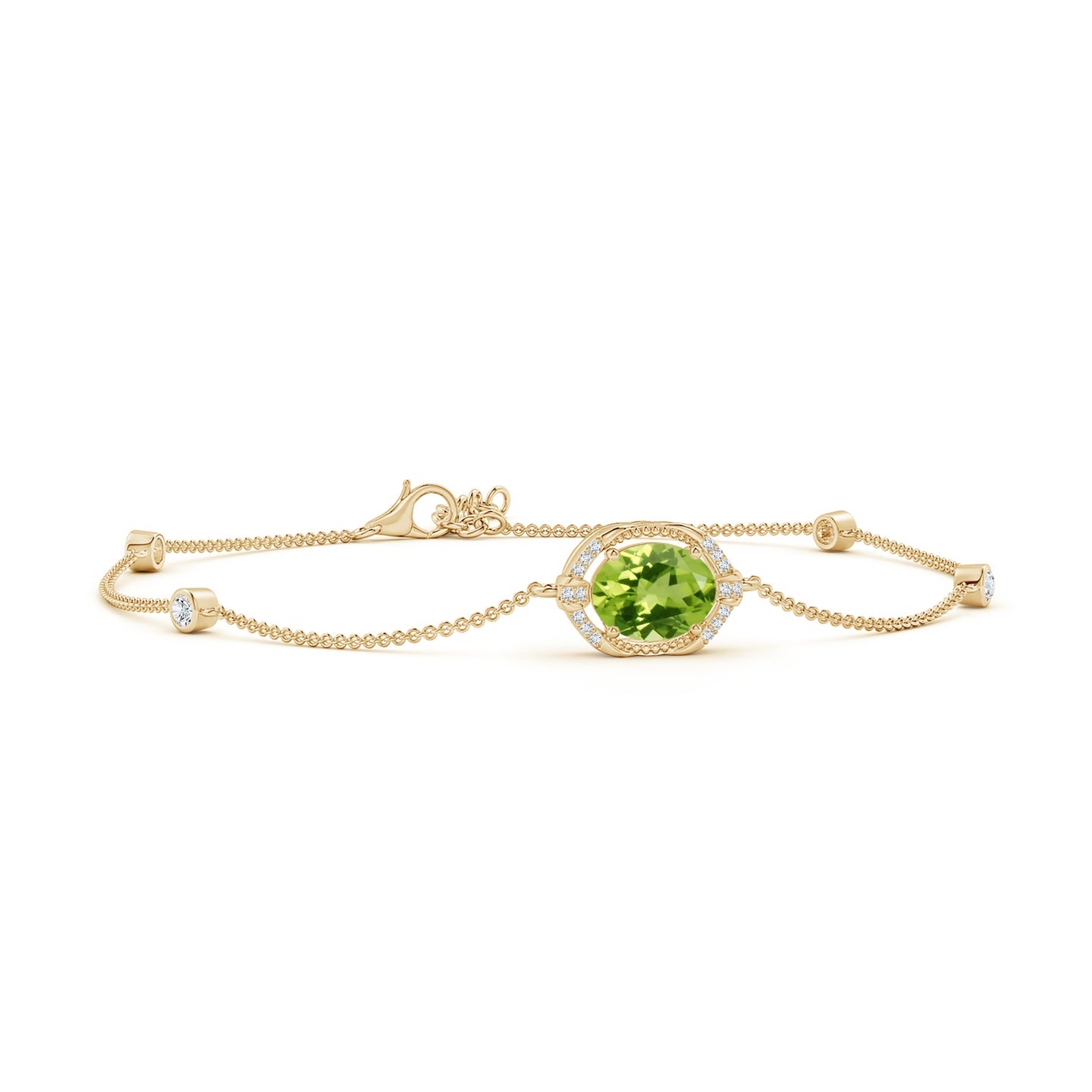 Vintage Style Oval Peridot and Diamond Leo Station Bracelet
