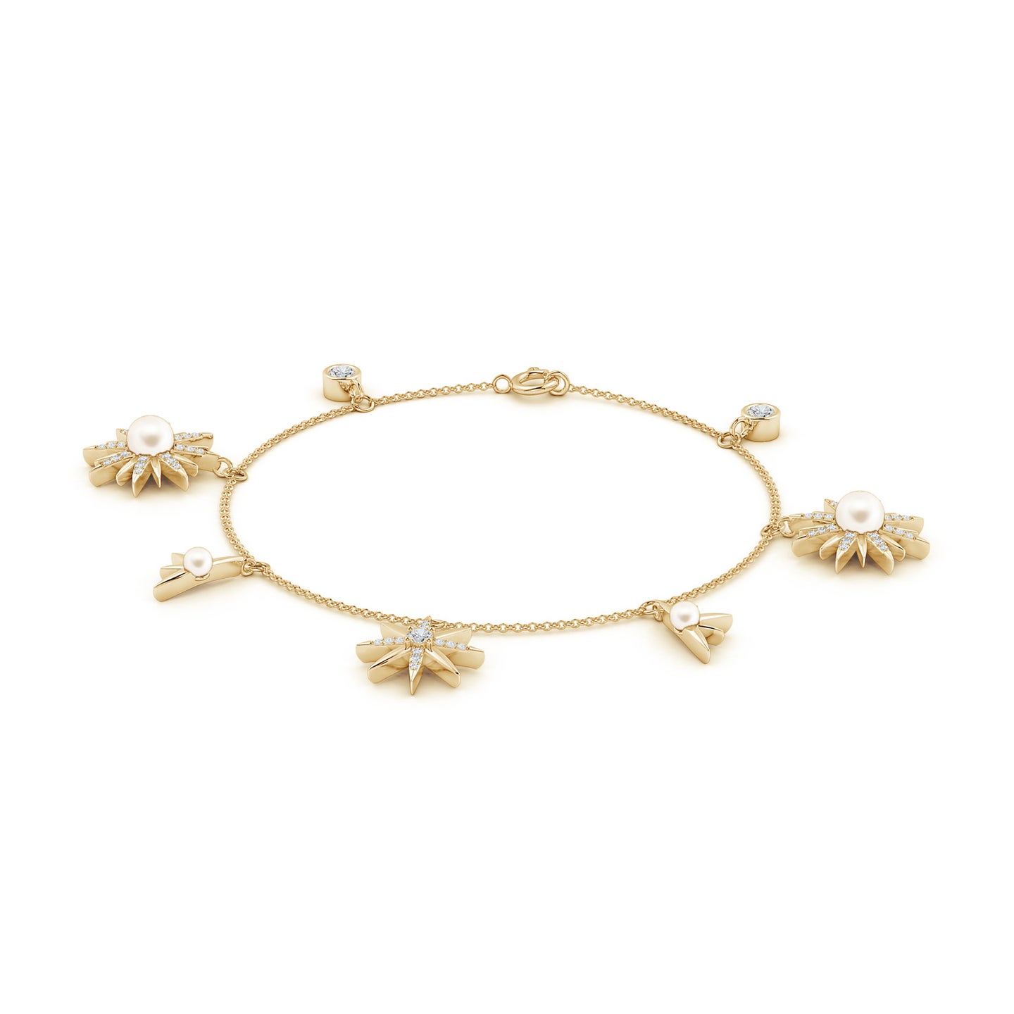 5mm AAA Starburst Freshwater Pearl Gemini Multi-Wear Charm Bracelet in Yellow Gold