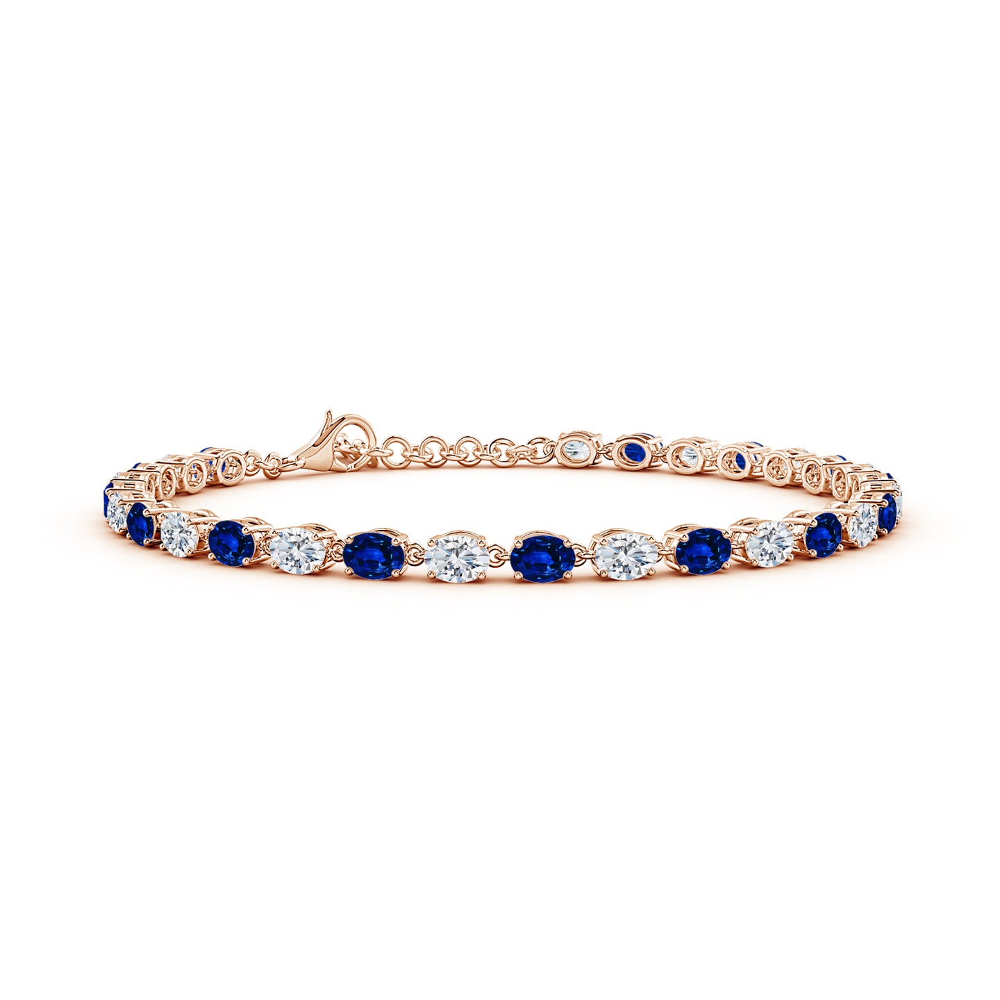 Prong-Set Oval Lab-Grown Blue Sapphire and Diamond Tennis Link Bracelet Prong-Set Oval Lab-Grown Blue Sapphire and Diamond Tennis Link Bracelet